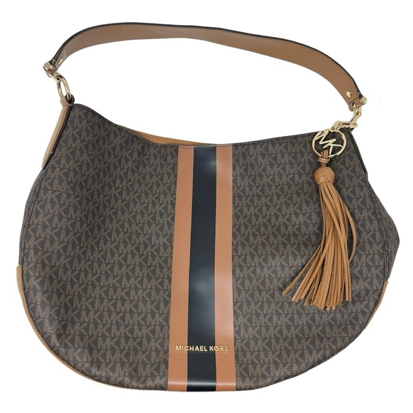 Michael Kors Brooke Signature Hobo Bag Signature Logo Pattern in Tan Black - Picture 3 of 14